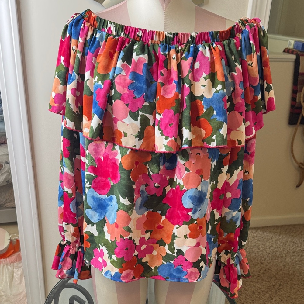 Colorful Floral Off-Shoulder Blouse